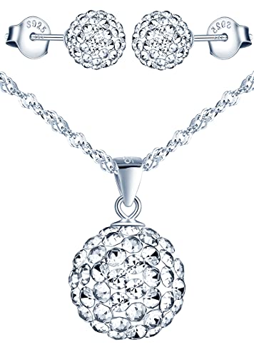 CPSLOVE Halskette Ketten und Ohrringe für Damen mädchen, 925 silber Schmuck-Sets, Shambhala Kristall Halskette anhänger mit 45cm Kette, Shambhala Kristallkugel Ohrringe Ohrstecker, Zirkon, silber von CPSLOVE