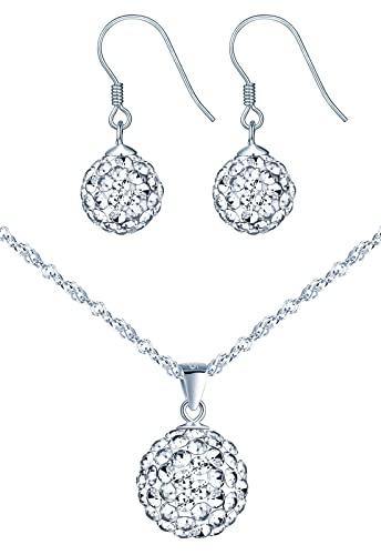 CPSLOVE Halskette Ketten und Ohrringe für Damen mädchen, 925 silber Schmuck-Sets, Shambhala Kristallkugel Halskette anhänger mit 45cmKette, Shambhala Kristallkugel Ohrringe Ohrschmuck, Zirkon, silber von CPSLOVE