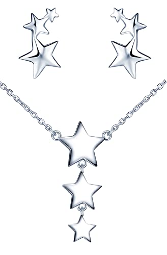 CPSLOVE Halskette und Ohrringe Stern für Damen Mädchen, 925 Silber Schmuck-Sets, Sterling Silber Meteor Ketten Anhänger, Sterne Ohrringe von CPSLOVE
