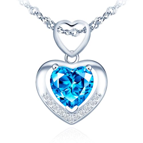 CPSLOVE Herz Halskette Anhänger für Damen Mädchen 925 Silber Ketten Elegante Herz Anhänger mit Funkelnde Blauer Zirkon von CPSLOVE