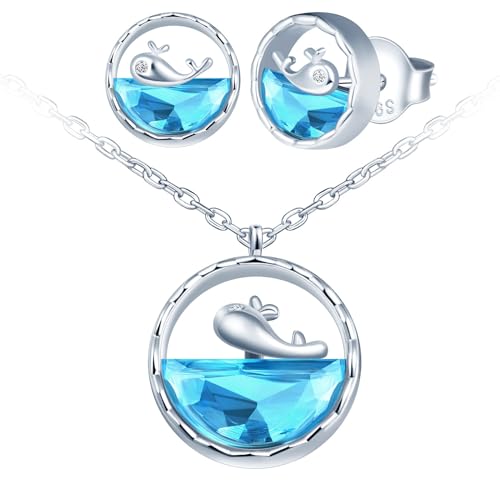 CPSLOVE Niedlicher kleiner Delphin Kristall Ketten Halskette Ohrringe 925 Silber Damen Mädchen Schmuck Sets Fashion Delfin Anhänger Ohrstecker von CPSLOVE