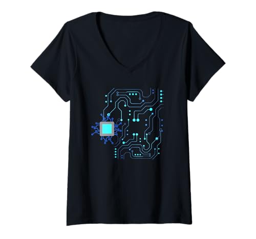 Damen CPU-PC, Science-Fiction-Film-T-Shirts, Leiterplatte, Computerfreaks T-Shirt mit V-Ausschnitt Damen CPU-PC, Science-Fiction-Film-T-Shirts, Leiterplatte, Computerfreaks T-Shirt mit V-Ausschnitt von CPU PC Computing Sci Fi Movie Chip Clothing Store
