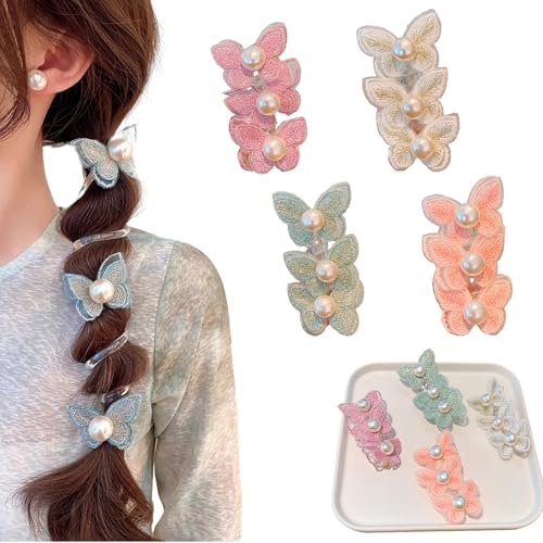 CPYJW 4 Stück Haarschmuck Mädchen,Haarreif Mit Schmetterlings-Blasengeflecht Im Waldstil Haarschmuck Kinder Haarklammer Schmetterling Pferdeschwanz-Flechtwerkzeug von CPYJW
