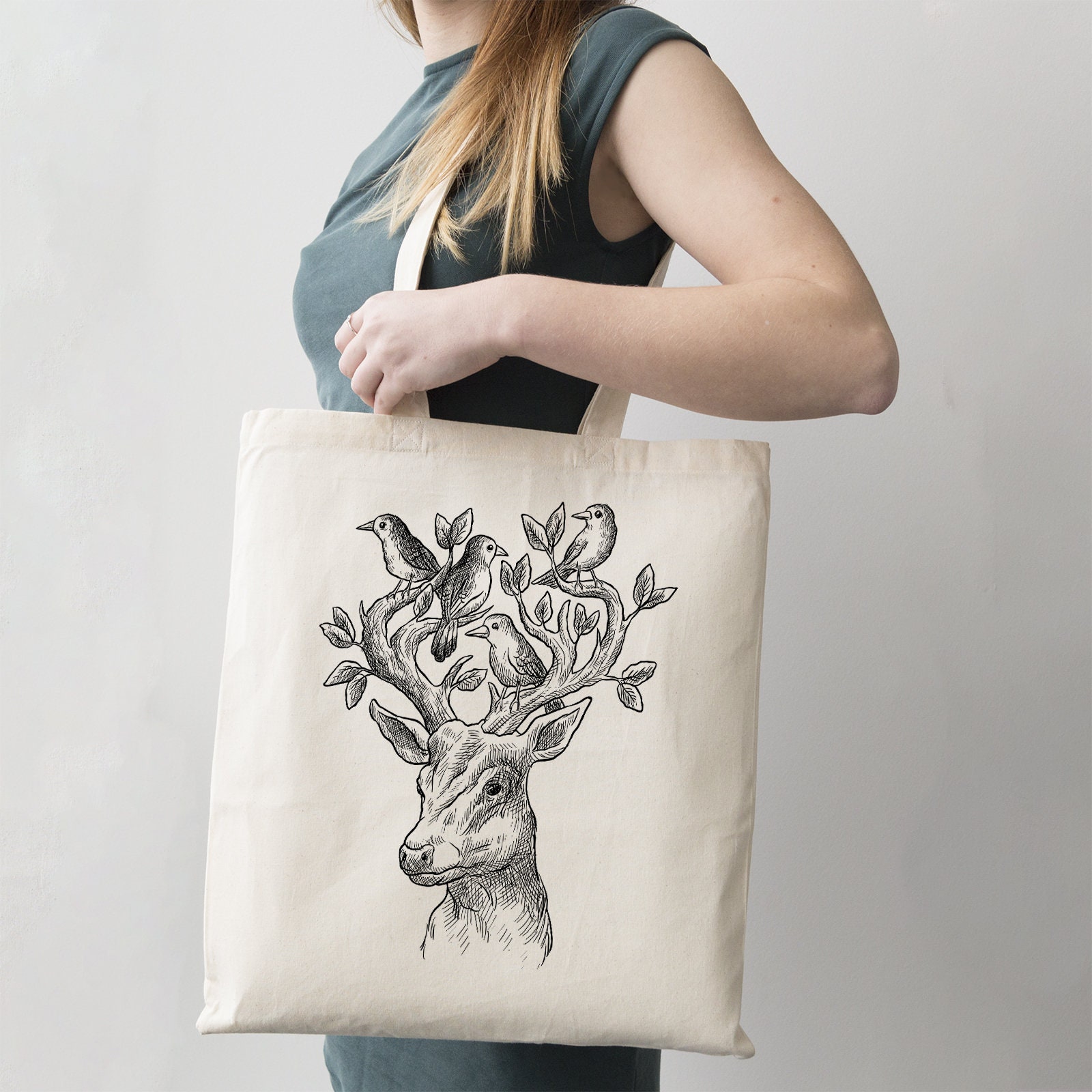 C19 Tote Bag "Hirsch Und Perched Birds" - Einkaufstasche C19 Tote Bag "Hirsch Und Perched Birds" - Einkaufstasche von CPersonnalisable