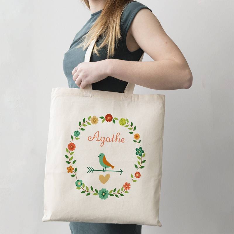 C57 Tote Bag "Little Bird" Zum Personalisieren, Einkaufstasche, Personalisierte Tasche - Personalisierter Baumwoll-Tragebeutel, Bibliothekstasche von CPersonnalisable
