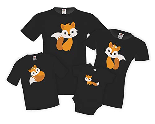 Family Set Matching Tshirt Fox Family Couple Fun Gift Herren Damen Kinder Babies Bodysuit Best Print Women Men Geschenk Rundhals Sommer (2XL, Man Tshirt - Black) von CPrint