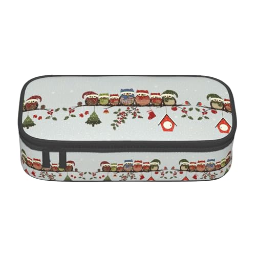 CPyuqw Federmäppchen mit Blumenmotiv und Schmetterlings-Aufdruck, Mehrzweck-Stift-Organizer, Schulbedarf, Schreibwaren, Make-up und Bürogebrauch, Niedliche Weihnachtseulen auf Ast, Einheitsgröße von CPyuqw