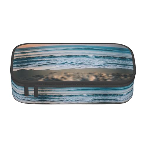 CPyuqw Federmäppchen mit Blumenmuster und Sonnenblumen-Druck, Mehrzweck-Stift-Organizer, Schulbedarf, Schreibwaren, Make-up und Bürogebrauch, Strand und Meer, Einheitsgröße, Schulranzen von CPyuqw