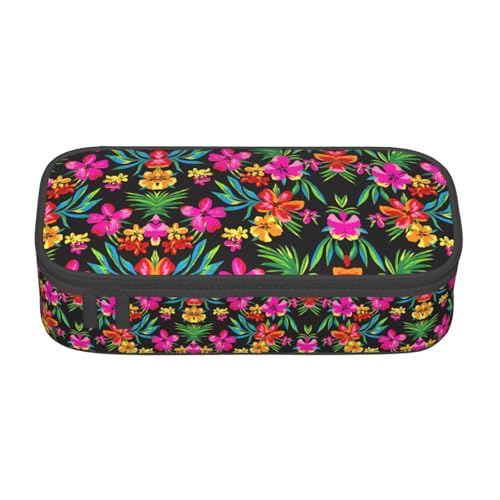 CPyuqw Federmäppchen mit Fisch- und Hai-Aufdruck – Mehrzweck-Stift-Organizer, Schulbedarf, Schreibwaren, Make-up und Bürogebrauch, Hawaii-Blume, Einheitsgröße, Schulranzen von CPyuqw