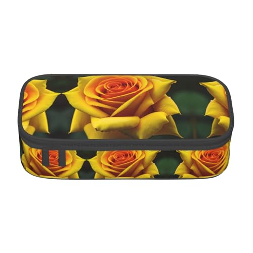 CPyuqw Federmäppchen mit Flamingo-Blumendruck, Mehrzweck-Stift-Organizer, Schulbedarf, Schreibwaren, Make-up und Bürogebrauch, Bild mit gelber Rose, Einheitsgröße, Schulranzen von CPyuqw