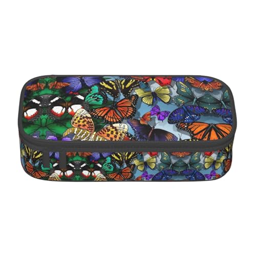 CPyuqw Federmäppchen mit Mohnblumen-Blütenblättern, Mehrzweck-Stift-Organizer, Schulbedarf, Schreibwaren, Make-up und Bürogebrauch, Handgezeichneter farbiger Schmetterling, Einheitsgröße, Schulranzen von CPyuqw