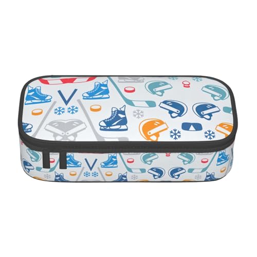 CPyuqw Federmäppchen mit Mohnblumen-Blütenblättern, Mehrzweck-Stift-Organizer, Schulbedarf, Schreibwaren, Make-up und Bürogebrauch, Hockey Elements Kreatives Muster, Einheitsgröße, Schulranzen von CPyuqw