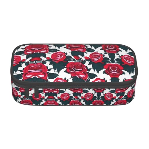 CPyuqw Federmäppchen mit Rosenblüten-Blumendruck, Mehrzweck-Stift-Organizer, Schulbedarf, Schreibwaren, Make-up und Bürogebrauch, Blumenbild, Einheitsgröße, Schulranzen von CPyuqw