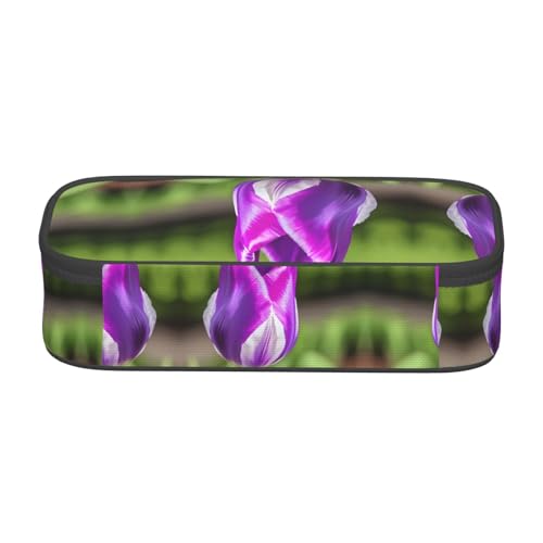 CPyuqw Federmäppchen mit Rosenblüten-Blumendruck, Mehrzweck-Stift-Organizer, Schulbedarf, Schreibwaren, Make-up und Bürogebrauch, Violett - Purple Tulip, Einheitsgröße, Schulranzen von CPyuqw