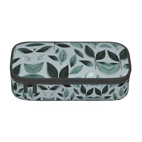 CPyuqw Federmäppchen mit Schmetterlings-Aufdruck, Mehrzweck-Stift-Organizer, Schulbedarf, Schreibwaren, Make-up und Bürogebrauch, Mintgraues Blattmuster, Einheitsgröße, Schulranzen von CPyuqw