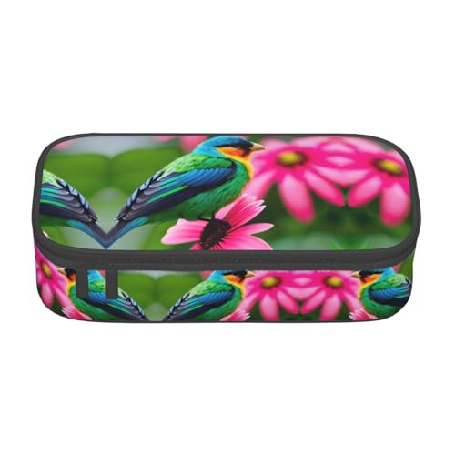 CPyuqw Federmäppchen mit Sushi-Druck – Mehrzweck-Stift-Organizer, Schulbedarf, Schreibwaren, Make-up und Bürogebrauch, Bunte Blumen und Vögel, Einheitsgröße, Schulranzen von CPyuqw