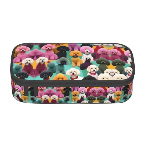 CPyuqw Federmäppchen mit Totenkopf-Motiv, Mehrzweck-Stift-Organizer, Schulbedarf, Schreibwaren, Make-up und Bürogebrauch, Pudelhunde, Einheitsgröße, Schulranzen von CPyuqw