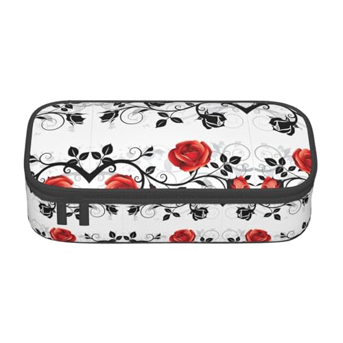 CPyuqw Federmäppchen mit amerikanischem Aufdruck "Flagge von Hawaii" – Mehrzweck-Stift-Organizer, Schulbedarf, Schreibwaren, Make-up und Bürogebrauch, Florale Rose mit Blättern, Frühling von CPyuqw