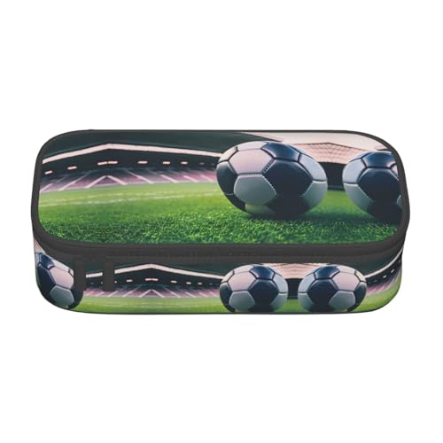 CPyuqw Federmäppchen mit blaugrünen Blumen auf Holzplanken-Druck, Mehrzweck-Stift-Organizer, Schulbedarf, Schreibwaren, Make-up und Bürogebrauch, Fußballball, Einheitsgröße, Schulranzen von CPyuqw