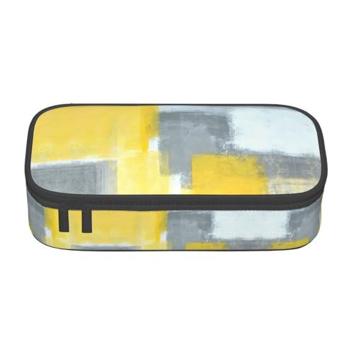 CPyuqw Federmäppchen mit buntem Cupcake-Druck – Mehrzweck-Stift-Organizer, Schulbedarf, Schreibwaren, Make-up und Bürogebrauch, Abstrakte Kunstmalerei in Grau und Gelb, Einheitsgröße, Schulranzen von CPyuqw