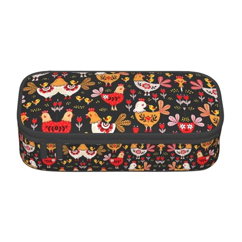 CPyuqw Federmäppchen mit niedlichem Blumenmuster – Mehrzweck-Stift-Organizer, Schulbedarf, Schreibwaren, Make-up und Bürogebrauch, Niedliche Hahn-Hühner, Einheitsgröße, Schulranzen von CPyuqw