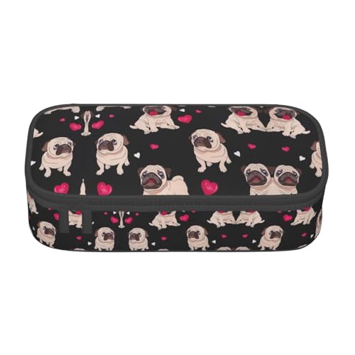 CPyuqw Federmäppchen mit niedlichem Blumenmuster – Mehrzweck-Stift-Organizer, Schulbedarf, Schreibwaren, Make-up und Bürogebrauch, Niedlicher Mops, Einheitsgröße, Schulranzen von CPyuqw