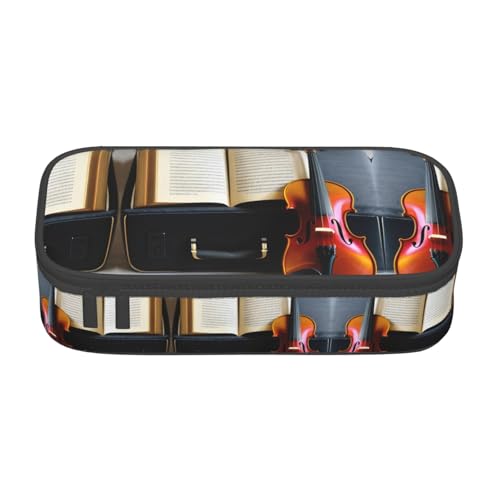 CPyuqw Federmäppchen mit niedlichem Blumenmuster – Mehrzweck-Stift-Organizer, Schulbedarf, Schreibwaren, Make-up und Bürogebrauch, Violine und Buch, Einheitsgröße, Schulranzen von CPyuqw