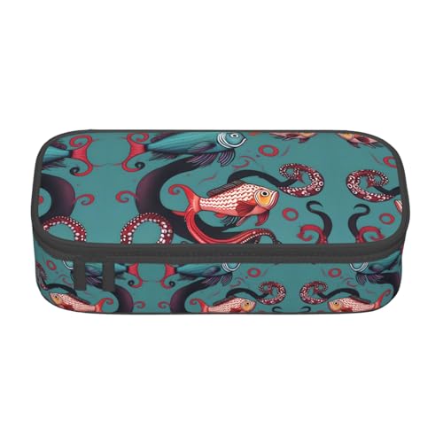 CPyuqw Graues Federmäppchen mit Tribal-Aufdruck – Mehrzweck-Stift-Organizer, Schulbedarf, Schreibwaren, Make-up und Bürogebrauch, Fisch und Oktopus, Einheitsgröße, Schulranzen von CPyuqw