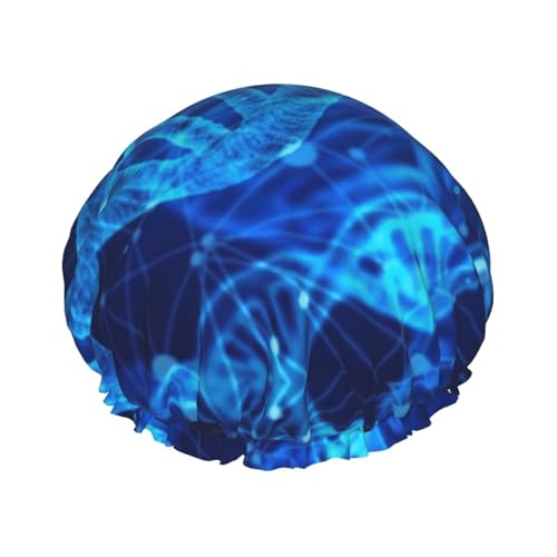 DNA-Ketten-Fotodruck-Duschhaube – wiederverwendbare Badehaarkappe, doppellagig, verstellbares Gummiband, langlebiges Reisezubehör von CPyuqw