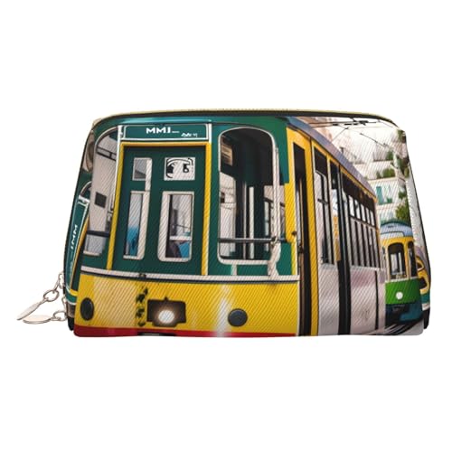 Goldfarbene Make-up-Tasche aus Leder – Lissabon Tram Print Reise Kosmetiktaschen Organizer mit Griff Tragbare persönliche Toilettenartikel, gold, Einheitsgröße Goldfarbene Make-up-Tasche aus Leder – Lissabon Tram Print Reise Kosmetiktaschen Organizer mit Griff Tragbare persönliche Toilettenartikel, gold, Einheitsgröße von CPyuqw