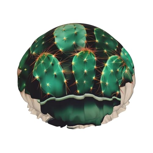 Kaktus-Kunstdruck-Duschhaube – wiederverwendbare Badehaarkappe, doppellagig, verstellbares Gummiband, langlebiges Reisezubehör von CPyuqw