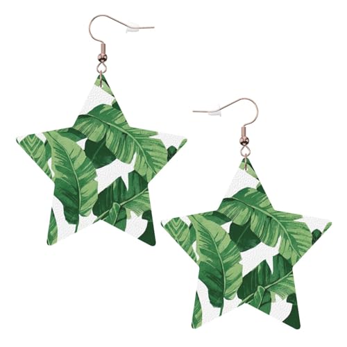 Weiße trendige Leder-Stern-Ohrringe für Damen – leicht, niedlich, grüne Palmblätter, baumelnder Schmuck, Partygeschenke und Dekorationen, Einheitsgröße, Leder von CPyuqw