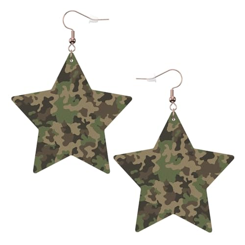 Weiße trendige Leder-Stern-Ohrringe für Damen – leichter grüner Camouflage-Druck, baumelnder Schmuck, Partygeschenke und Dekorationen, Einheitsgröße, Leder von CPyuqw