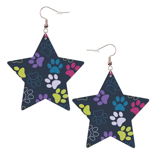 Weiße trendige Leder-Stern-Ohrringe für Frauen – leicht, niedlicher Hundepfotenabdruck, baumelnder Schmuck, Partygeschenke und Dekorationen, Einheitsgröße, Leder von CPyuqw
