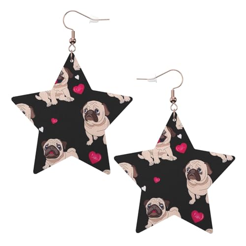 Weiße trendige Leder-Stern-Ohrringe für Frauen – leicht, niedlicher Mops-Druck, baumelnder Schmuck, Partygeschenke und Dekorationen, Einheitsgröße, Leder von CPyuqw