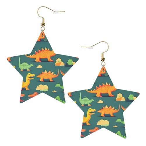 Weiße trendige Leder-Stern-Ohrringe für Frauen – leicht, viele kleine Dinosaurier-Druck, baumelnder Schmuck, Partygeschenke und Dekorationen, Einheitsgröße, Leder von CPyuqw