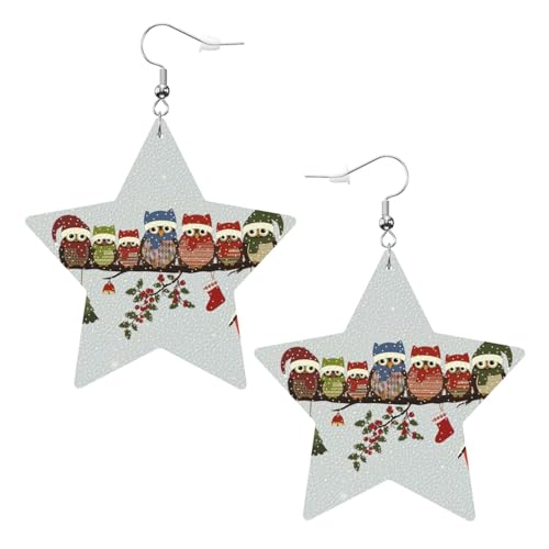 Weiße trendige Leder-Stern-Ohrringe für Frauen – leichte, niedliche Weihnachts-Eulen auf Ast, baumelnder Schmuck, Partygeschenke und Dekorationen, Einheitsgröße, Leder von CPyuqw