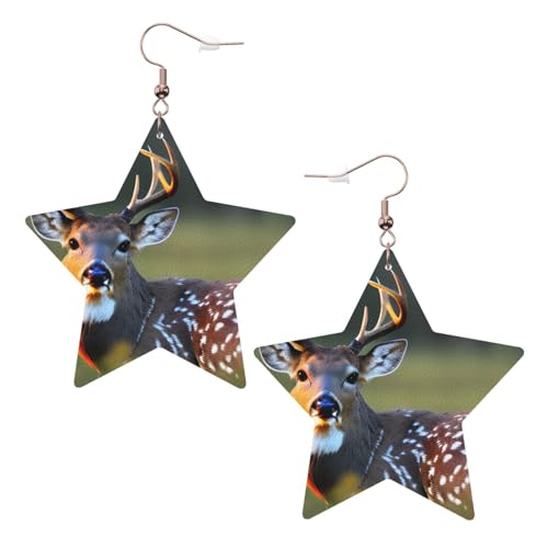 Weiße trendige Leder-Stern-Ohrringe für Frauen – leichter, niedlicher Hirschdruck, baumelnder Schmuck, Partygeschenke und Dekorationen, Einheitsgröße, Leder von CPyuqw