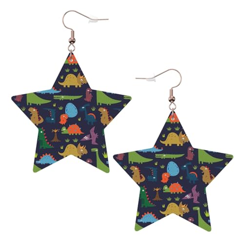 Weiße trendige Leder-Stern-Ohrringe für Frauen – leichter Dinosaurier-Palmblatt-Druck, baumelnder Schmuck, Partygeschenke und Dekorationen, Einheitsgröße, Leder von CPyuqw