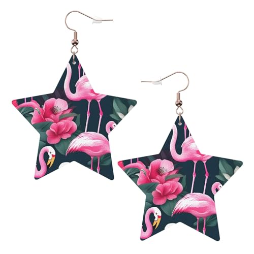 Weiße trendige Leder-Stern-Ohrringe für Frauen – leichter Flamingo-Blumendruck, baumelnder Schmuck, Partygeschenke und Dekorationen, Einheitsgröße, Leder von CPyuqw