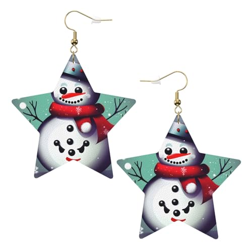 Weiße trendige Leder-Stern-Ohrringe für Frauen – leichter Schneemann-Druck, baumelnder Schmuck, Partygeschenke und Dekorationen, Einheitsgröße, Leder von CPyuqw