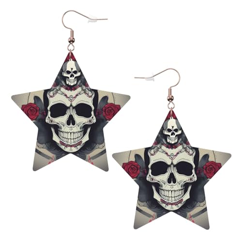 Weiße trendige Leder-Stern-Ohrringe für Frauen – leichter Totenkopf-Yoga-Druck, baumelnder Schmuck, Partygeschenke und Dekorationen, Einheitsgröße, Leder von CPyuqw