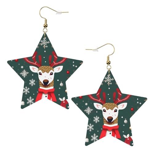 Weiße trendige Leder-Stern-Ohrringe für Frauen – leichter Weihnachts-Hirsch-Druck, baumelnder Schmuck, Partygeschenke und Dekorationen, Einheitsgröße, Leder von CPyuqw