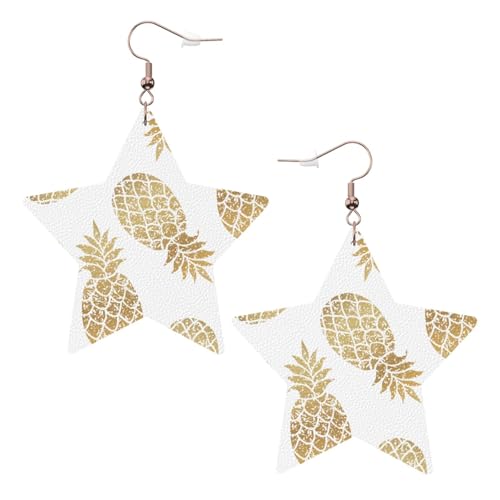 Weiße trendige Leder-Stern-Ohrringe für Frauen – leichter goldener Ananas-Hintergrund, baumelnder Schmuck, Partygeschenke und Dekorationen, Einheitsgröße, Leder von CPyuqw