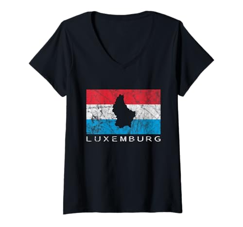 Damen Luxemburg Flagge Umriss Silhouette Benelux Europa Reise T-Shirt mit V-Ausschnitt von CQ Luxemburg Design