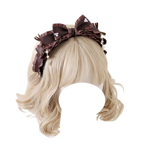 Mode Haarnadel Band Schleife Stirnband Frauen Mädchen Big Bowknot Kopf Hoop Kopfbedeckungen Lolita Haarschmuck for Abschlussball Hochzeit(Coffee) von CQCQC