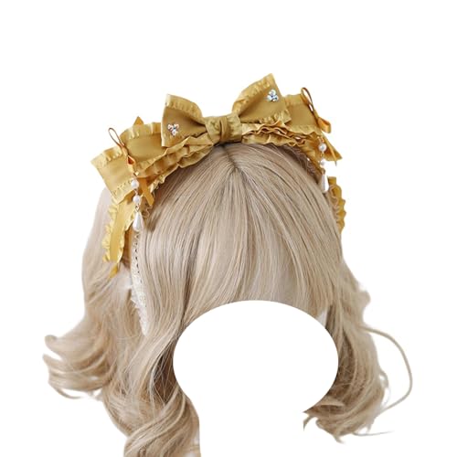 Mode Haarnadel Band Schleife Stirnband Frauen Mädchen Big Bowknot Kopf Hoop Kopfbedeckungen Lolita Haarschmuck for Abschlussball Hochzeit(Ginger Yellow) von CQCQC