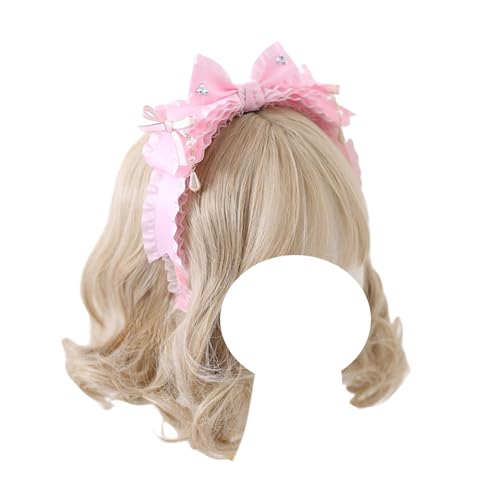 Mode Haarnadel Band Schleife Stirnband Frauen Mädchen Big Bowknot Kopf Hoop Kopfbedeckungen Lolita Haarschmuck for Abschlussball Hochzeit(Light Pink) von CQCQC