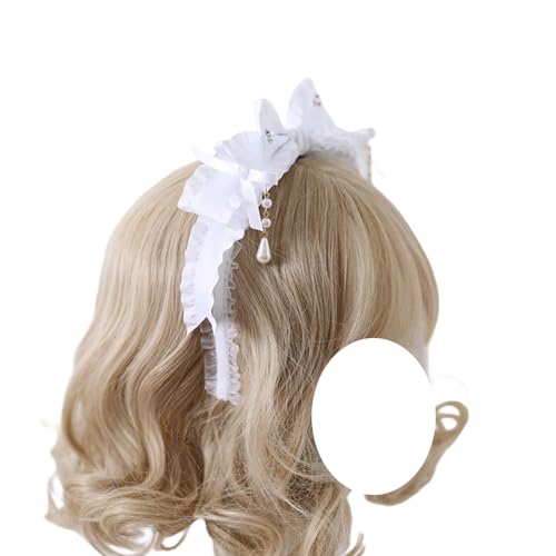 Mode Haarnadel Band Schleife Stirnband Frauen Mädchen Big Bowknot Kopf Hoop Kopfbedeckungen Lolita Haarschmuck for Abschlussball Hochzeit(White) von CQCQC