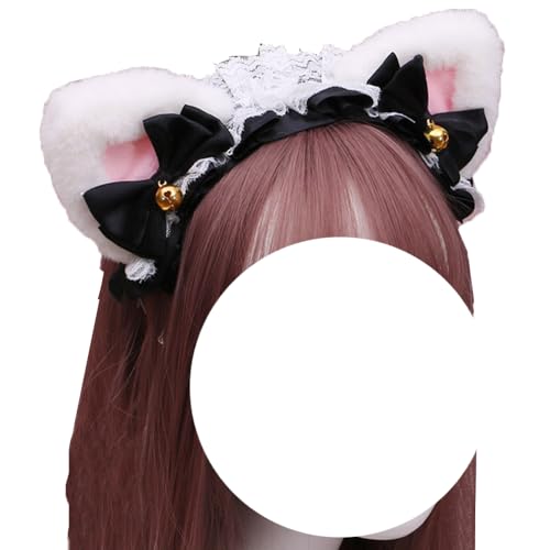 Mode Haarnadel Lolita Spitze Stirnband Kunstpelz Katze Fuchs Wolf Ohren Kopfschmuck Tier Kopfbedeckungen Kostüm Zubehör for Cosplay(White Black) von CQCQC